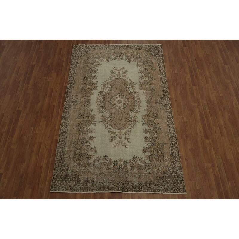 Hand Knotted Oriental 100% Wool Carpet Transitional Floral Beige & Ivories Anatolian Area Rug - 9' 1'' X 5' 7''