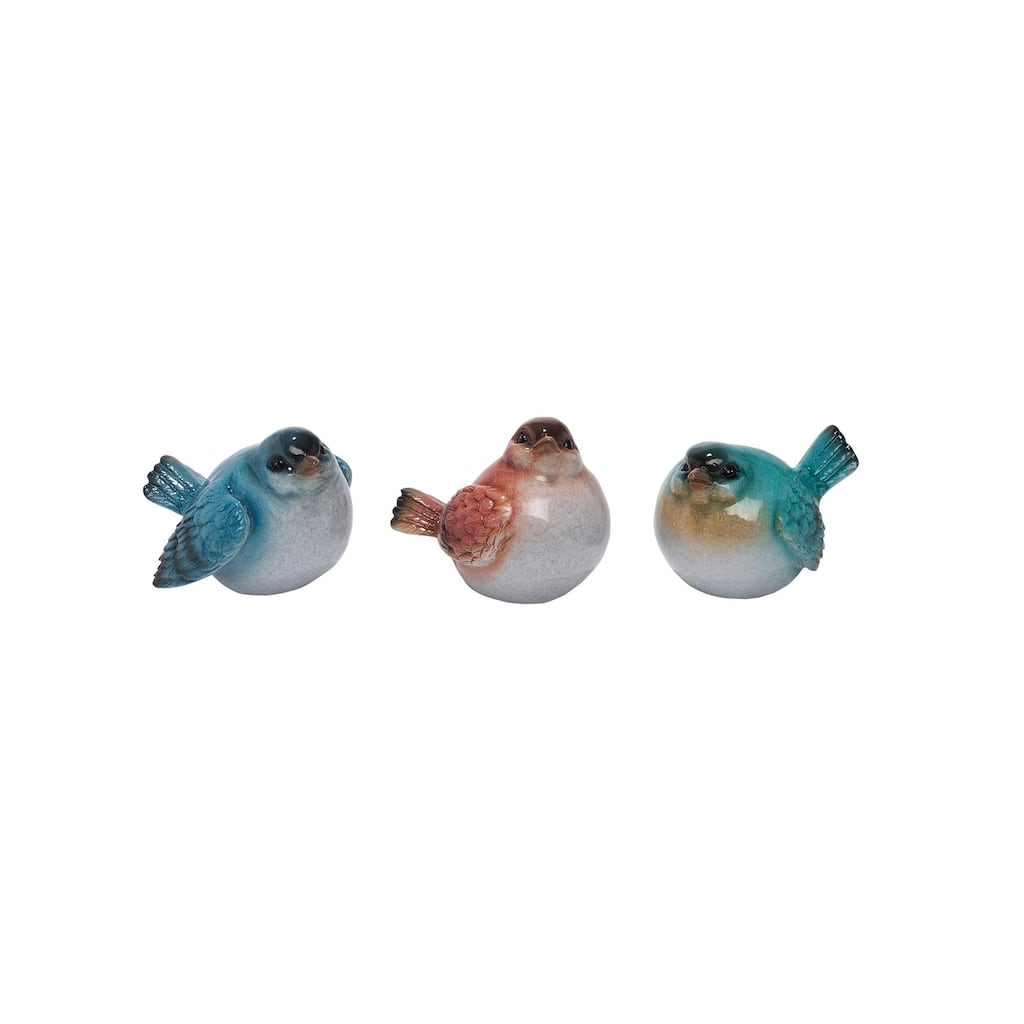 Transpac Large Resin Round Bird Set of 3 Spring Home Decorations