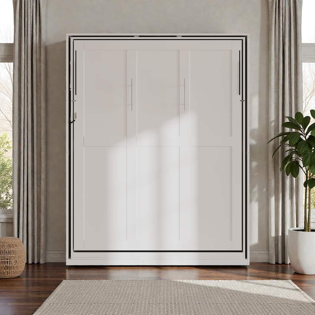 Rotating Queen Murphy Bed with Storage Shelves, 360 Degree Space Saving Wall Bed for Home Office