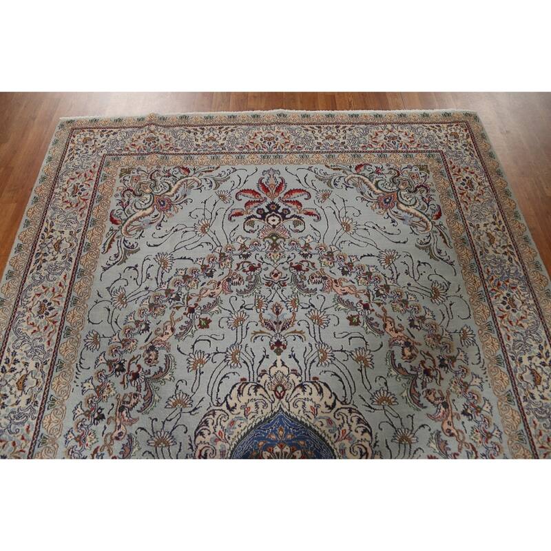 Hand Knotted Oriental 100% Wool Carpet Traditional Floral Greys & Charcoal Kashan Area Rug - 9' 6'' X 6' 6''