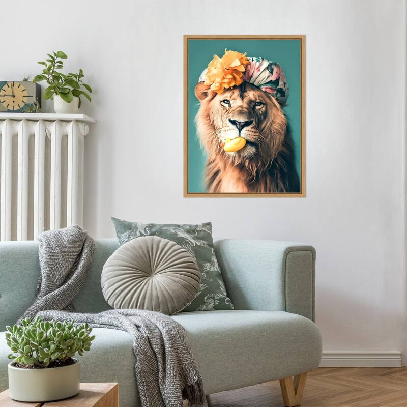 King of the Bathroom Lion by Niky Rahner Framed Canvas Wall Art
