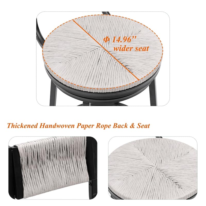 Swivel Rope Bar Stools with Metal Frame and Footrest (Set of 2)