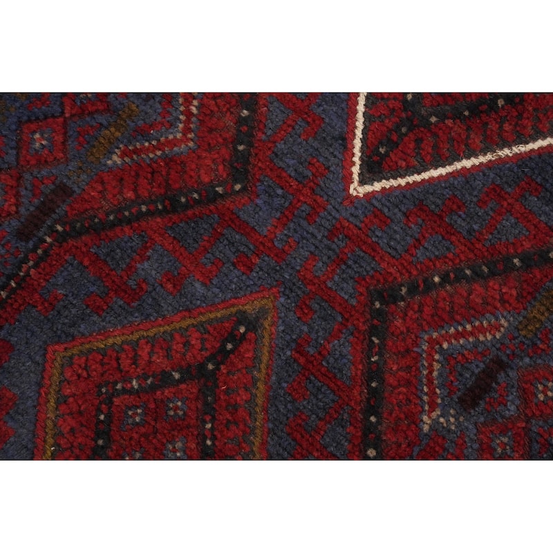Hand Knotted Oriental 100% Wool Carpet Traditional Tribal Navy Blue & Blues Balouch Runner Rug - 8' 3'' X 1' 10''