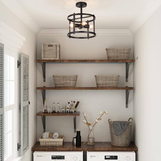 Raretta Modern Black 4-Light Metal Drum Farmhouse Lantern Semi-flush Ceiling Light for hallway - W11.8"xH13.2"