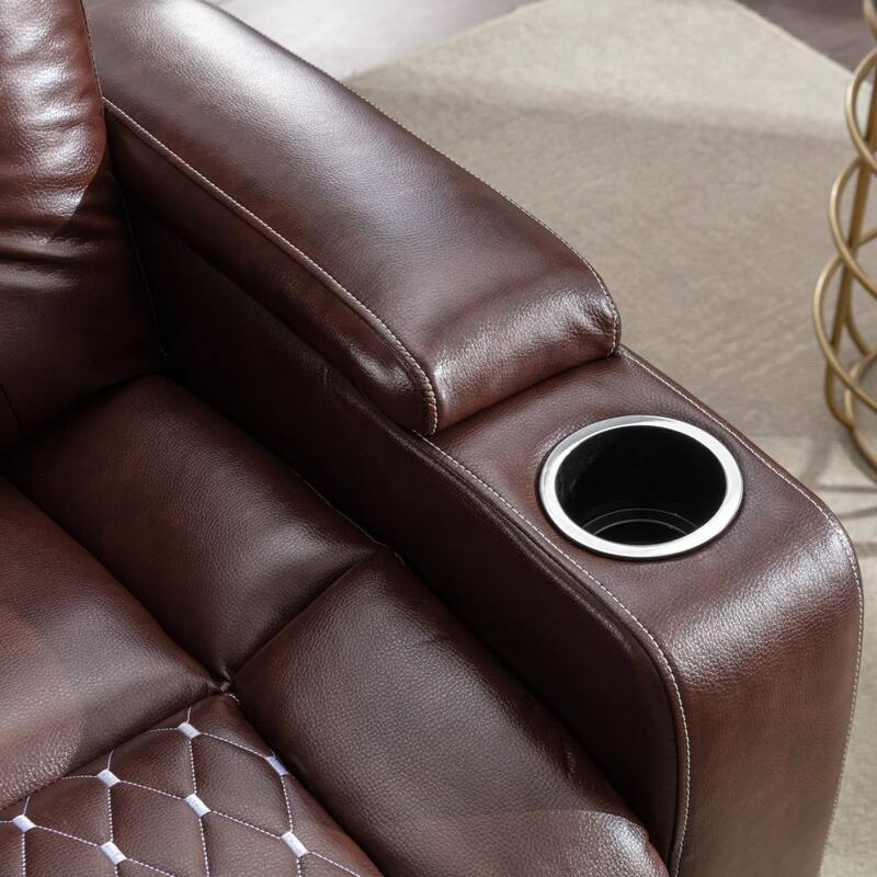 Overstuffed Electric Home Theater Seating PU Leather Reclining Furniture with Hidden Arm Storage