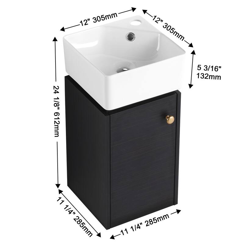 Topcraft 12-inch Wall Mount Bathroom Cabinet with Sink - 12"