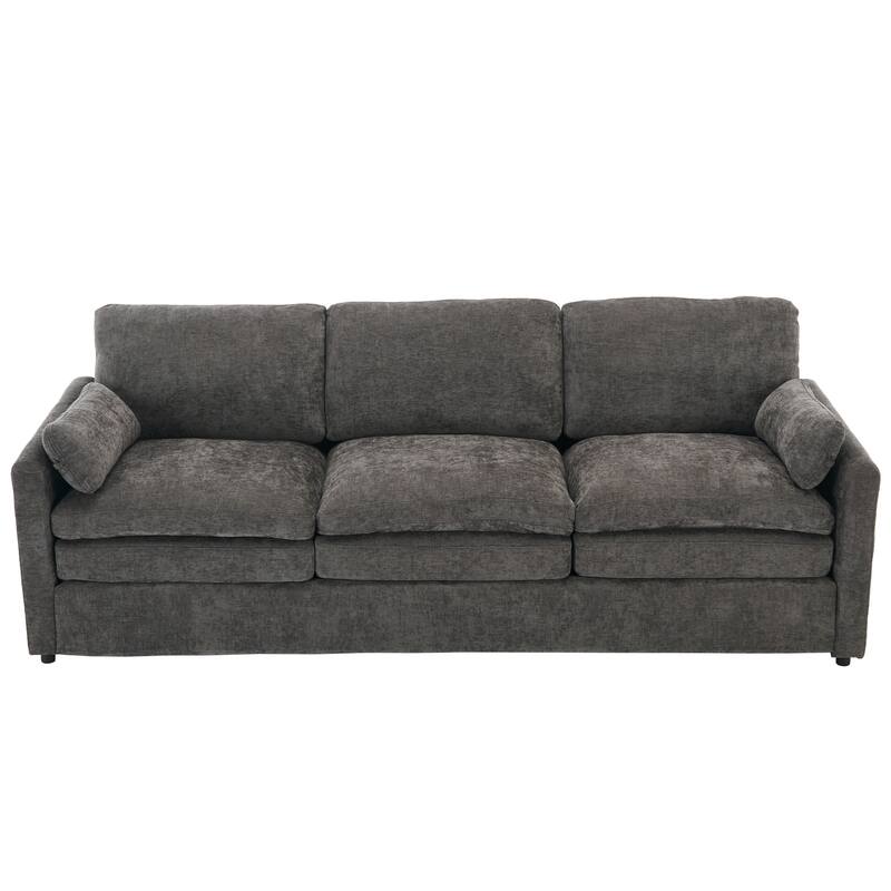 Modern Chenille Comfy Upholstered 3-Seat Sofa, Comfy Cloud 3-seater Sofa w2 Lumbar Pillow Plush Cushion Sofa Couch
