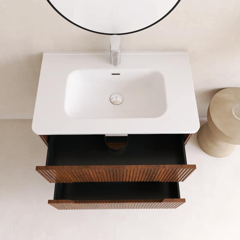 Emma 30 inch Wall-Mounted Bathroom Vanity Set with Integrated Ceramic Sink - 30"x18"x20"