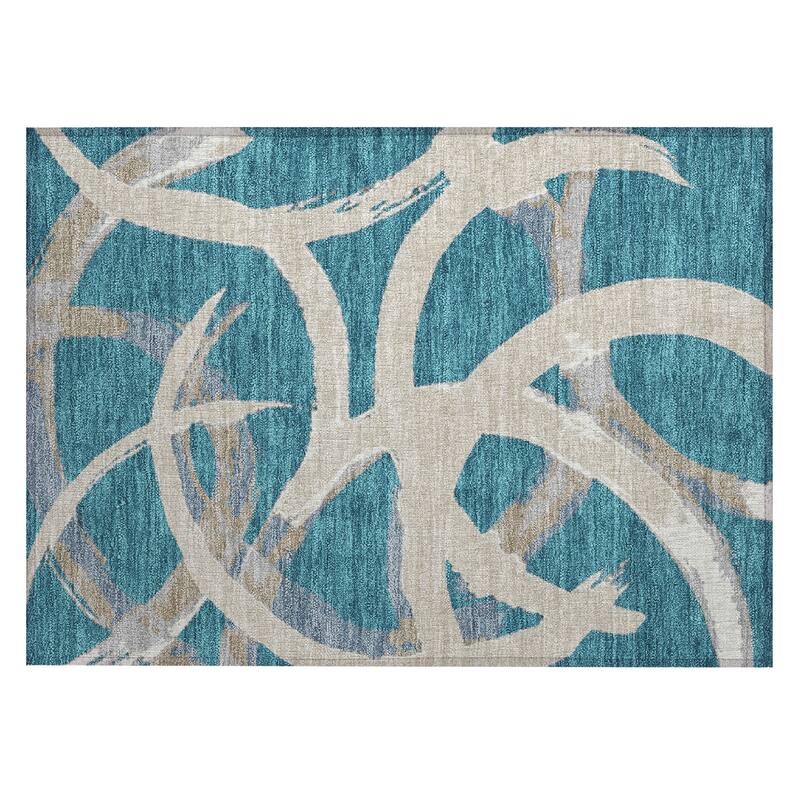 Machine Washable Indoor/ Outdoor Abstract Contemporary Chantille Rug