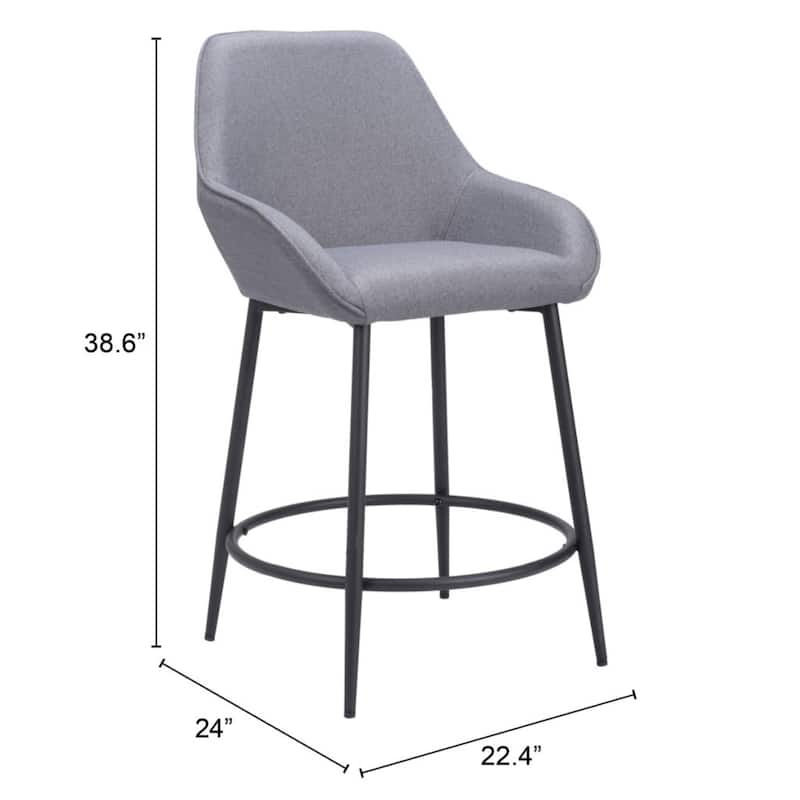 Set of 2 Grey Black 25 Inch Fabric Steel Counter Height Bar Stools - 24" x 22.4" x 38.6"
