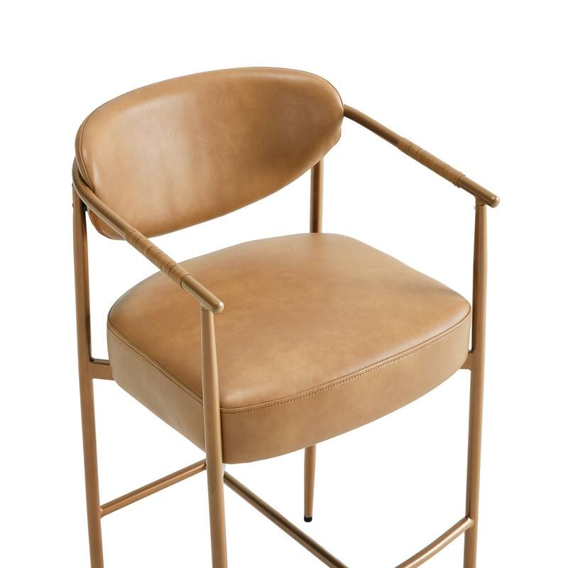 Spruce & Spring Modern Counter Stool with Gold Metal Frame and Woven Strap Arm