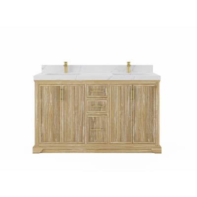 Willow Collections 60 x 22 Alys Solid Teak Wood Double Sink Bathroom Vanity with Quartz or Marble Countertop