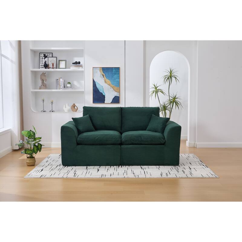 Modern 2-Seater Corduroy Cloud Sofa Modular 2-Piece Sectional Sofa with Removable Covers, for Living Room, Bedroom, Emerald