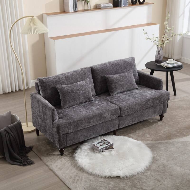 68.9-In Modern Chenille Fabric Loveseat,Living Room Couches with Rubber Wood Legs - Grey