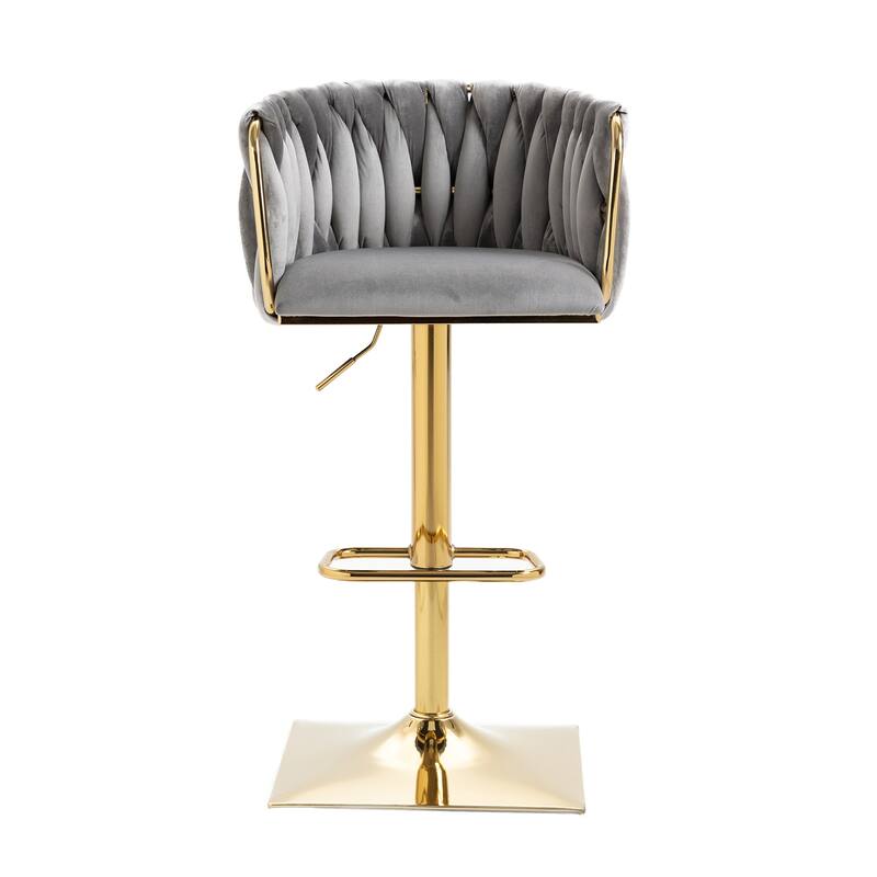 Vintage Velvet Bar Stools with Back and Footrest 2PC/SET,Adjusatble Seat Height from 25.6-32.68 Inch