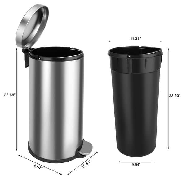 Innovaze 8 Gal./30 Liter Stainless Steel Round Step-on Trash Can for ...