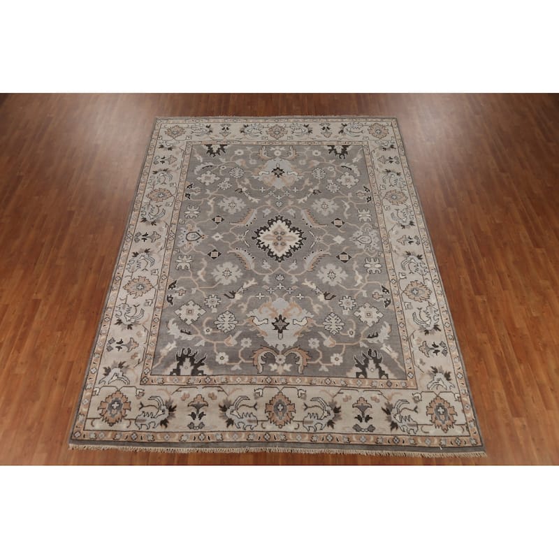 Gray Oushak Indian Area Rug Handmade Wool Carpet - 9'0" x 11'9"