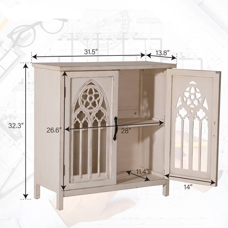 Accent Cabinet with 2 Doors, Distressed Storage Cabinet Display Cabinet