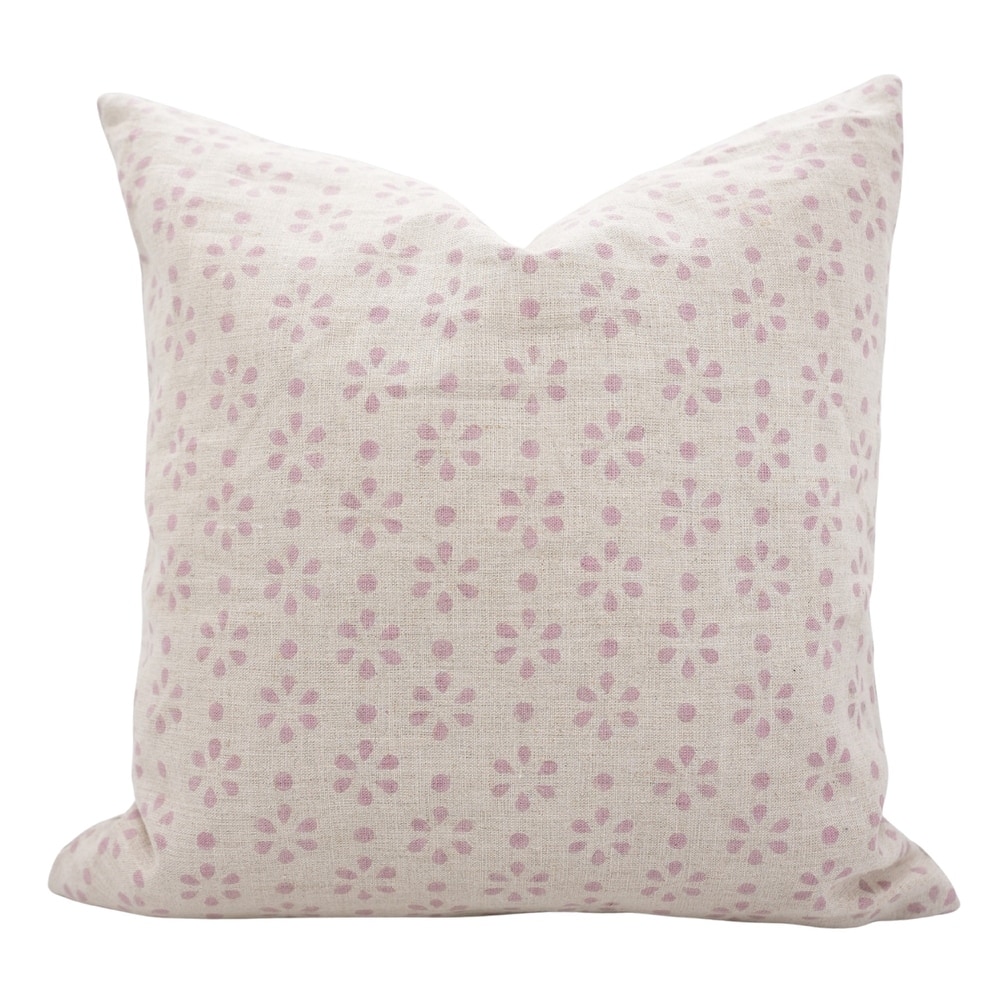 Fabdivine Handmade Block Print Floral Pillow Cover, Soft Pure Linen for Sofa, Alpana
