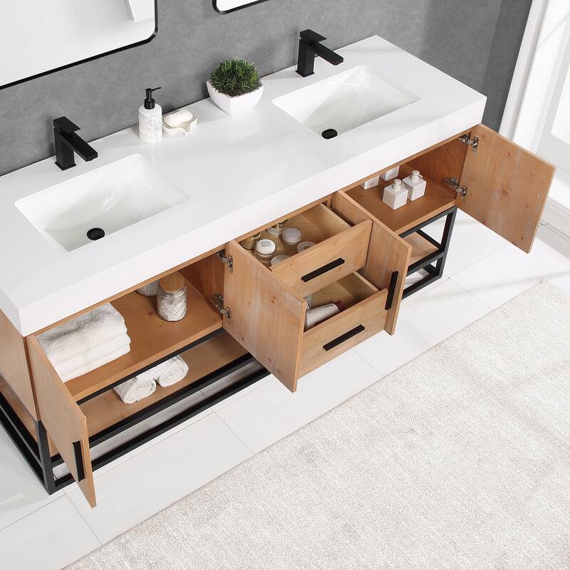 Altair Bianco Bath Vanity with White Composite Stone Top,no Mirror