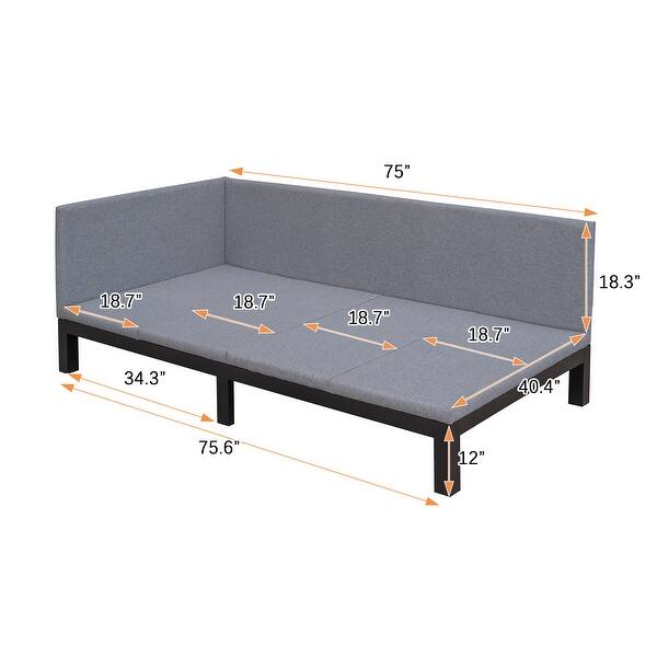 dimension image slide 0 of 3, Twin Size Daybed Sofa Bed Frame with Linen Slats Support, Linen Upholstered Bed for Living Room Bedroom