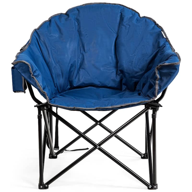 Costway Folding Camping Moon Padded Chair with Carry Bag Cup Holder - 32''x 31.5''x 35.5'' - Blue