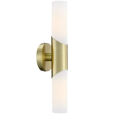 2-Light 16-inch Modern/Contemporary ADA Brushed Nickel Bath Vanity Light Bar with White Opal Glass