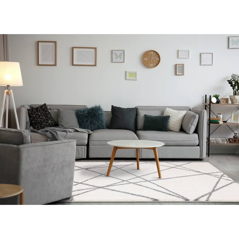 Fairmont Collection - White/Grey Crossing Lines Rug