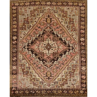 Geometric Heriz Persian Square Area Rug Handmade Wool Carpet - 4'7"x 5'5"