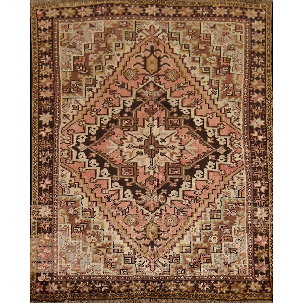 Geometric Heriz Persian Square Area Rug Handmade Wool Carpet - 4'7"x 5'5"