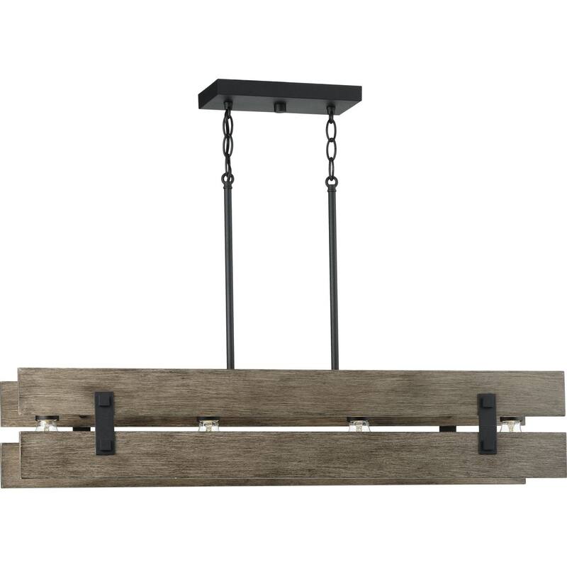 Hemsworth Collection 4-Light Textured Black Coastal Chandelier Light - 12.750" x 43.500" x 14.500"