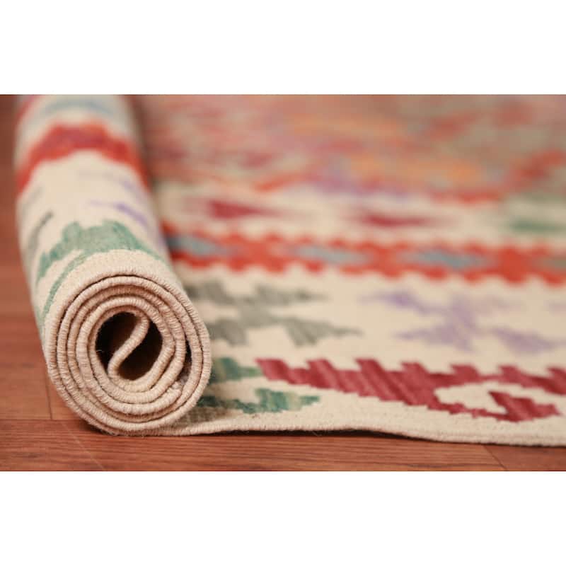 Geometric Kilim Oriental Large Rug Flatweave Tribal Wool Carpet - 10'2"x 16'0"