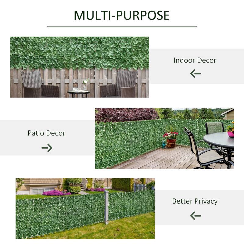 Outsunny 118" x 39" Artificial Privacy Fence Screen Faux Hedge Leaf Ivy Vine Leaf Decoration, Dark Green - 118" L x 39.25" H