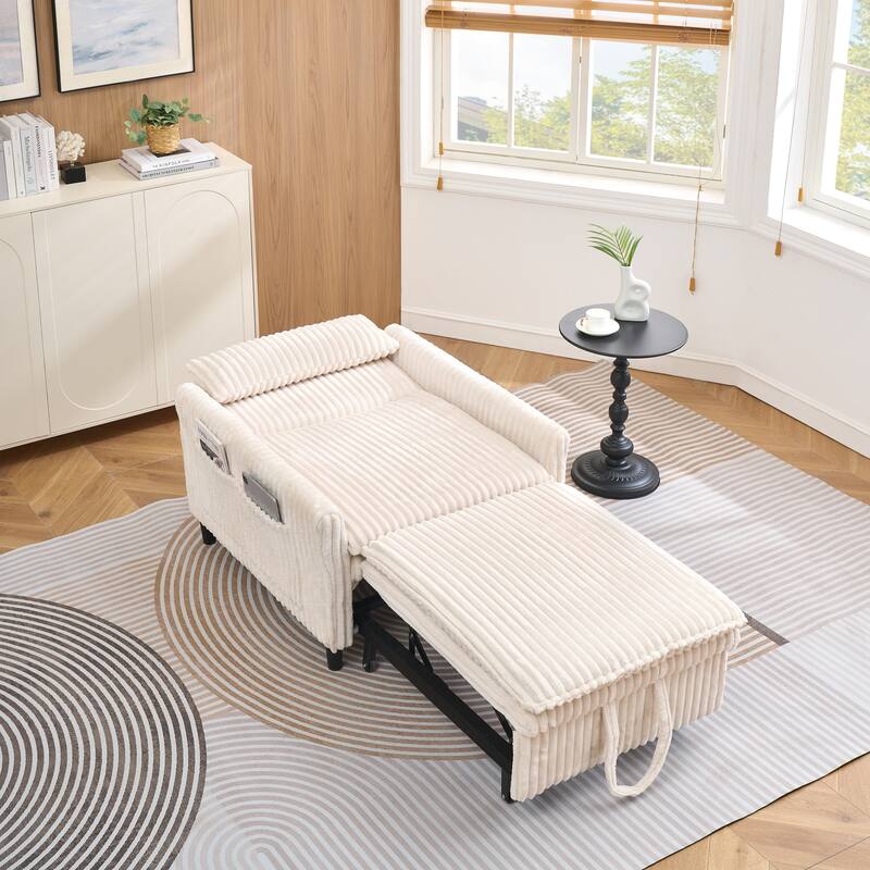 Corduroy Accent Chair Convertible Chaise Lounge, Single Sofa Chair Lounge Chair Pull-out Sleeper Sofa Bed