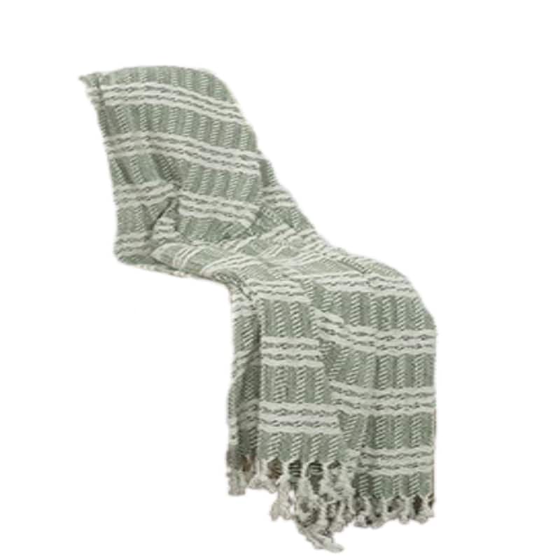 HomeRoots Green Woven 100% Cotton Throw Blanket