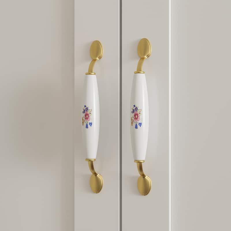 47.2"W Armoire with Three Doors ,Two Clothes Rod ,Golden Floral Handle