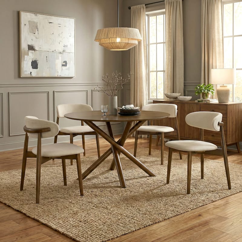 Roundhill Furniture Arnott 5-Piece Round Dining Set, Walnut Finish