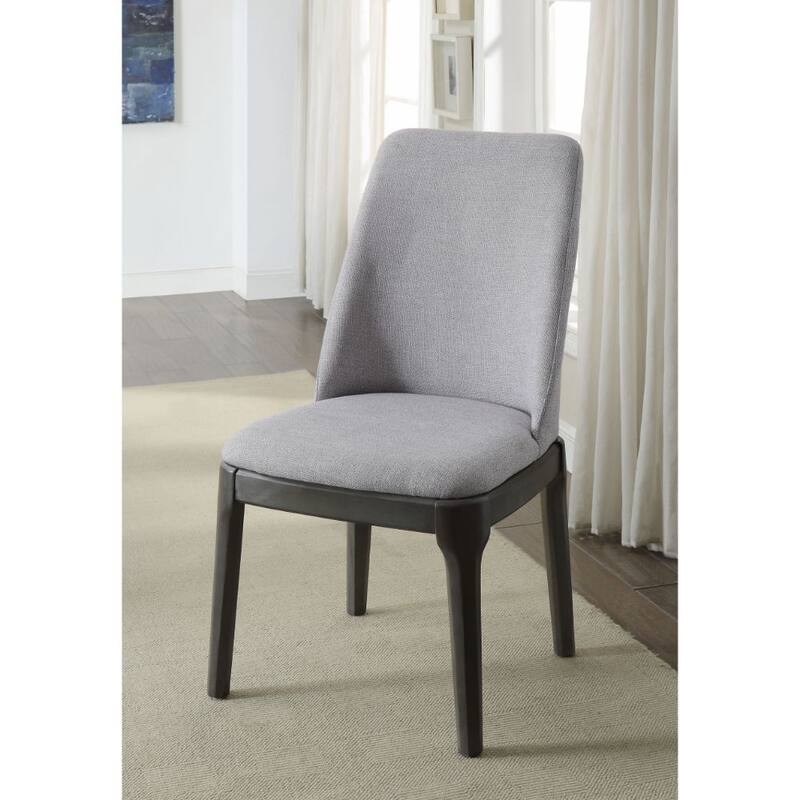 Set of 2 Side Dining Chair with Linen Padded Seat and Back, Light Gray and Gray Oak