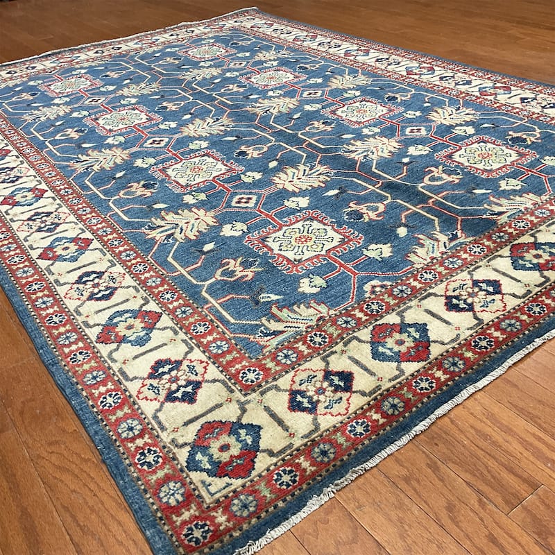 HERAT ORIENTAL Handmade Kazak Vegetable Dye Wool Rug - 5'11" x 8'