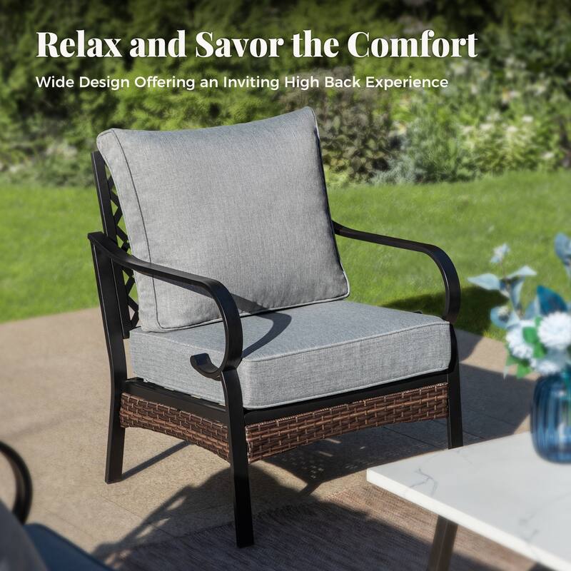 MAISON ARTS 5-Seat Outdoor Patio Furniture Sets, 2 x Cushioned Chairs, 1 x 3-Seat Sofa with Marbling Coffee Table