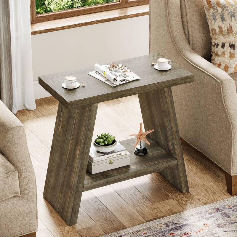 Solid Wood End Table for Living Room (Set of 2) - 11.81"D x 23.62"W x 23.62"H