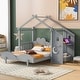preview thumbnail 1 of 16, Full Size Platform Bed with Windmill, Flower Decor & Desk - Creative Design Grey
