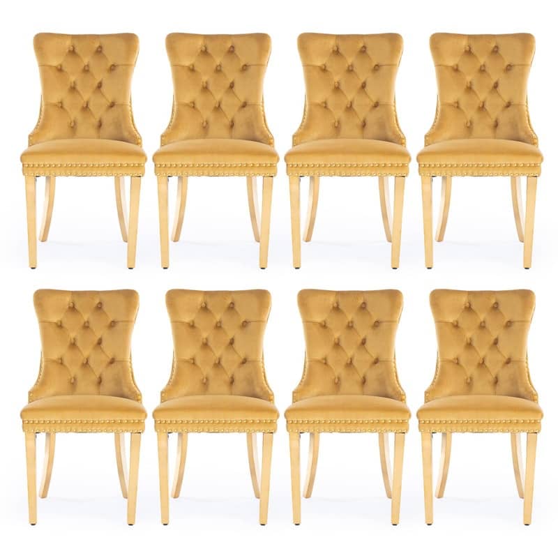 Tufted Naliheads Solid Wood Upholstered Dining Chairs (Set of 8) - Gold GoldLegs