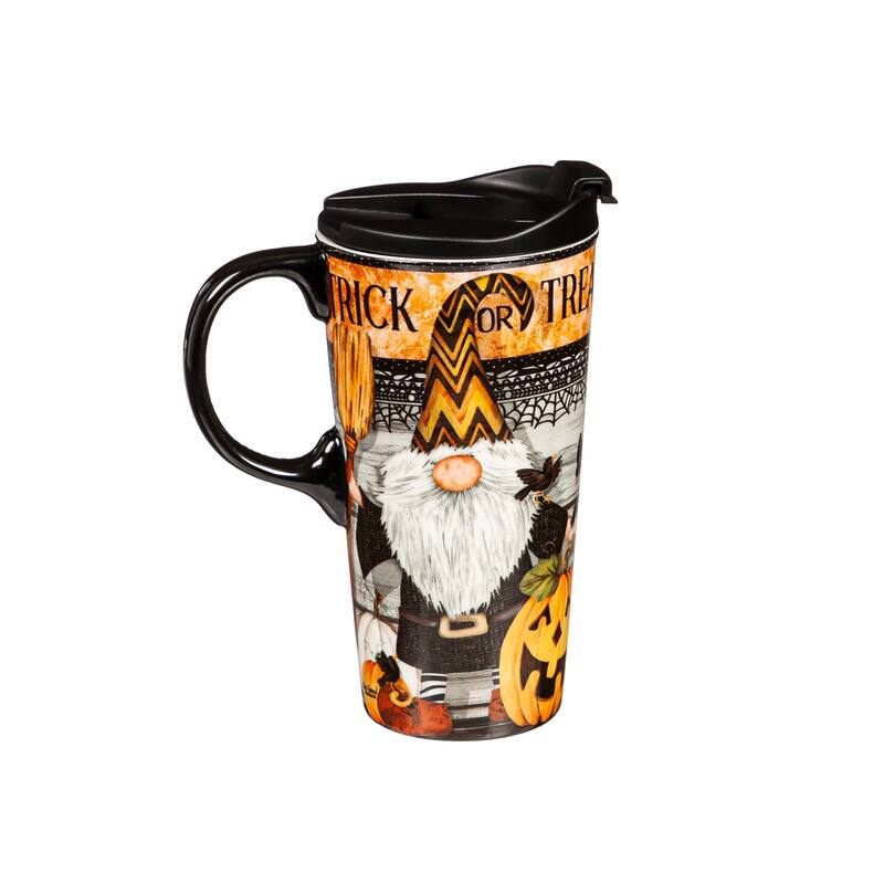 17 OZ Ceramic Cup and Puzzle Gift Set, Trick Or Treat Gnome