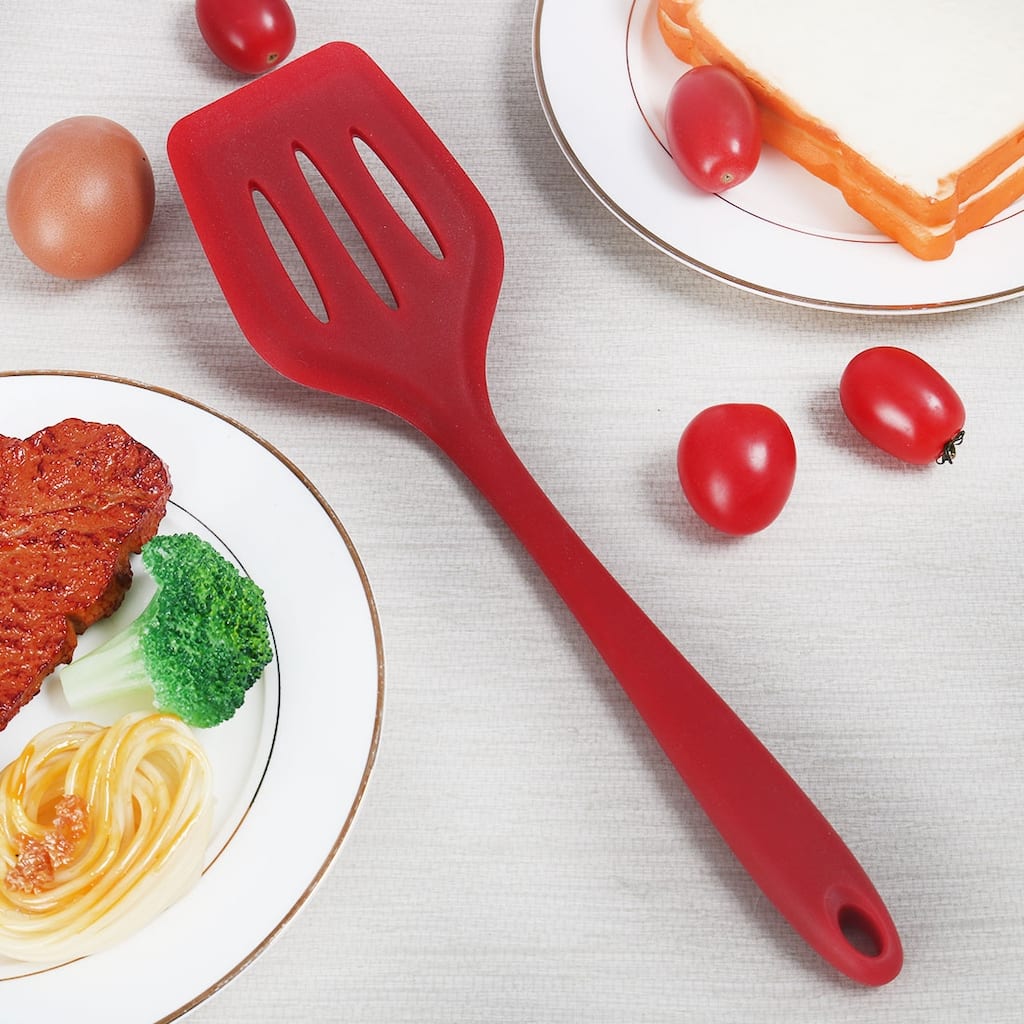 Silicone Slotted Turner Heat Resistant Non Stick for Cooking Baking Red