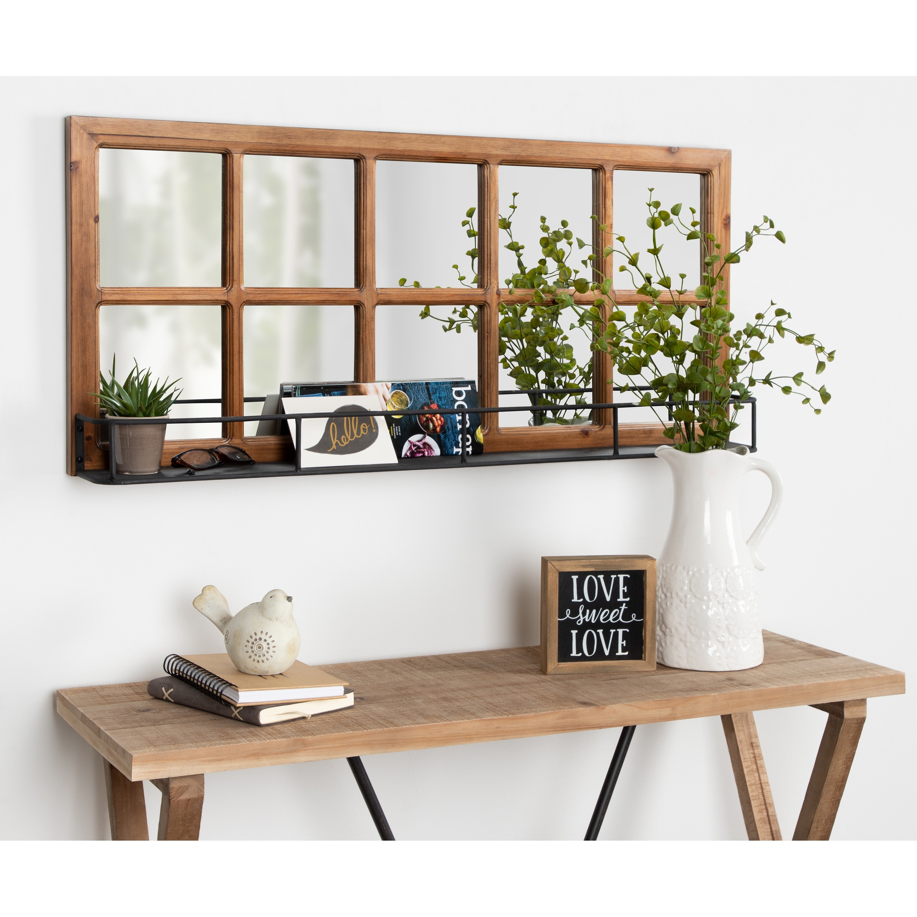 Kate and Laurel Jackson 10 Windowpane Wall Mirror with Shelf - 18x40