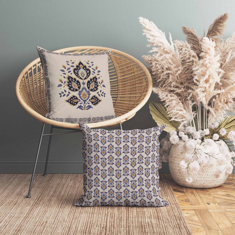 Vintage Verve Indoor/Outdoor Reversible Throw Pillow Blue and Black