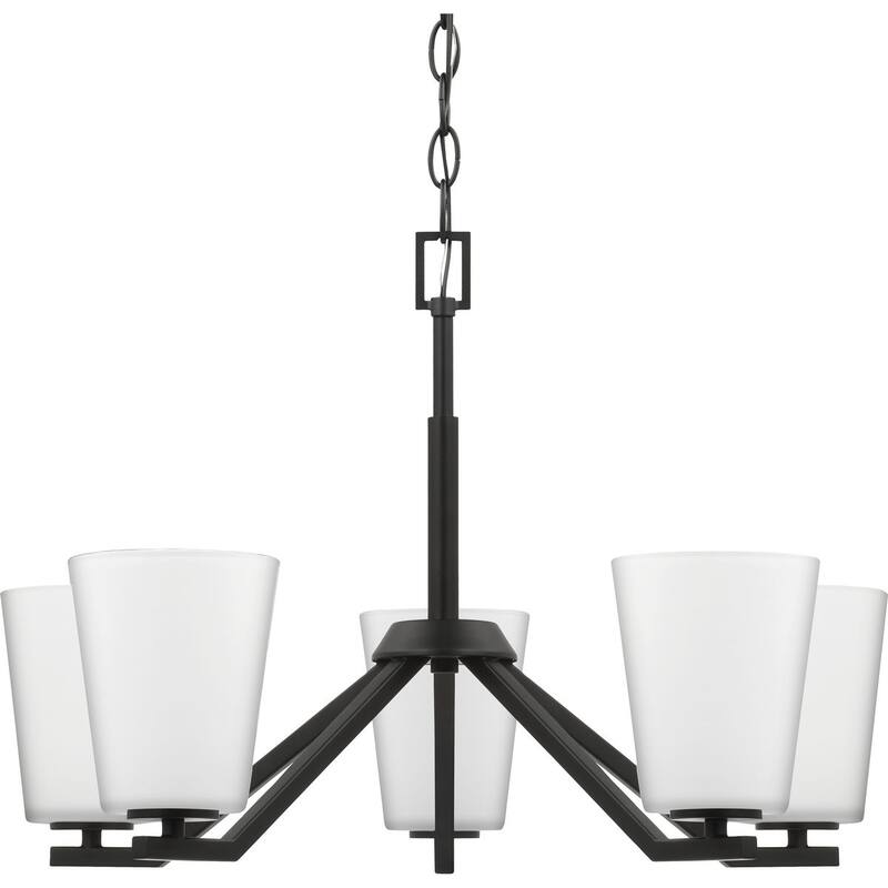 Vertex Collection Five-Light Matte Black Etched White Contemporary Chandelier - 22.5 in x 22.5 in x 15.25 in
