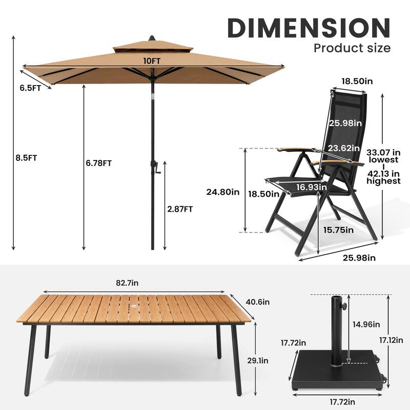 9/11-Piece Outdoor Patio Dining Set Aluminum Dining Table and Folding Chairs w/10 ft Umbrella and Base