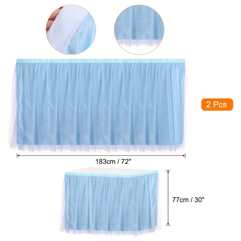 2 Pcs 6ft Tulle Table Skirt Tutu Tablecloth for Party Table Decoration - 72 x 30 inch - Light Blue